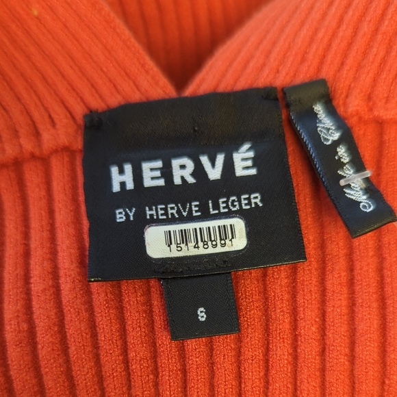 30037 Herve Leger Ribbed Knit Cold Shoulder Sweater Orange size Small fall - Picture 4 of 7